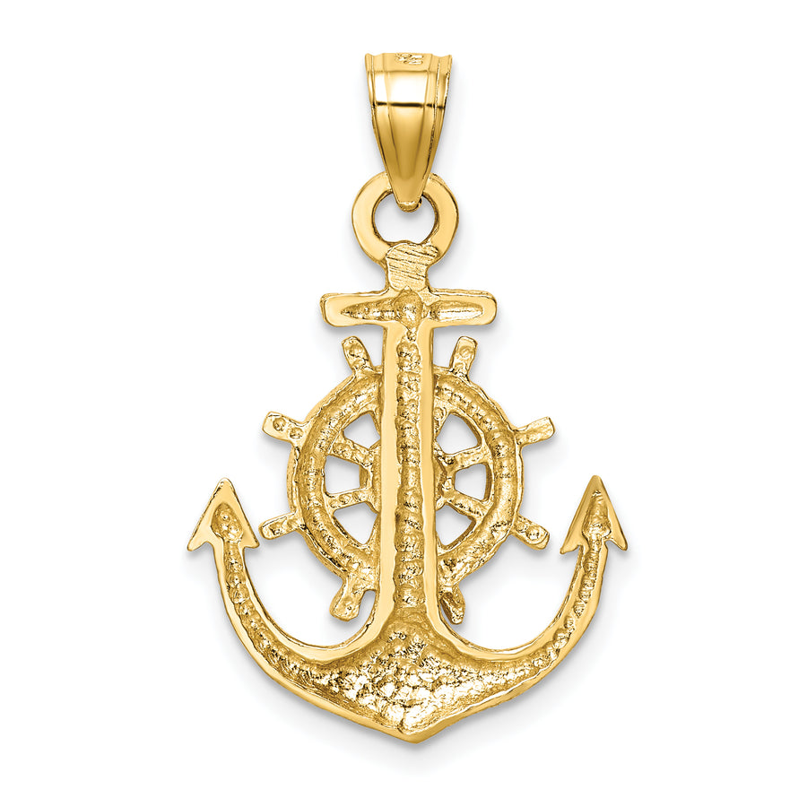Colgante Ancla Satinado con Corte de Diamante en Oro de 14k