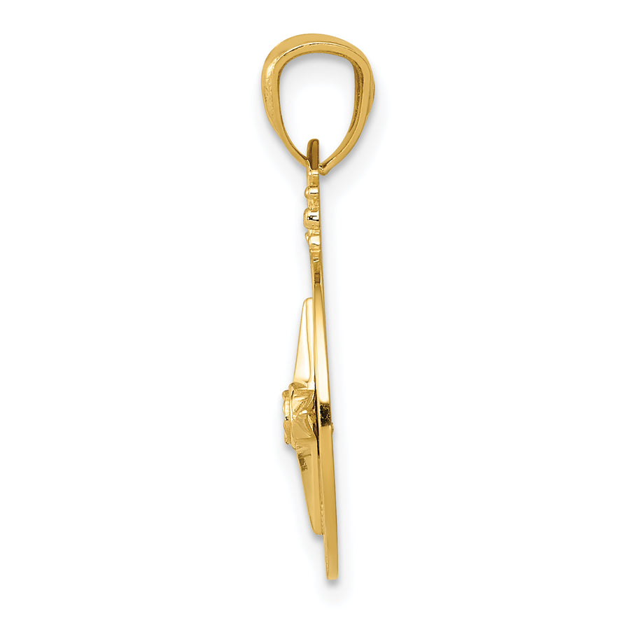 Colgante Brújula Pulido con Corte Diamante en Oro Amarillo de 14K