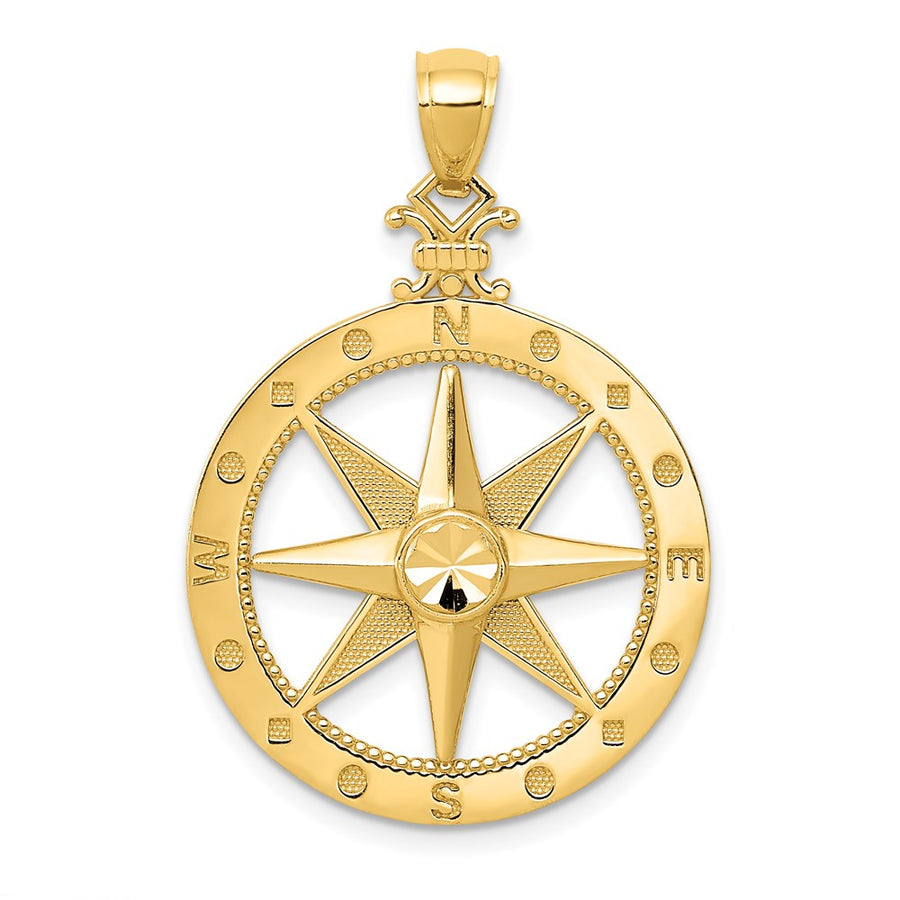 Colgante Brújula Pulido y Satinado con Corte Diamante en Oro Amarillo de 14K