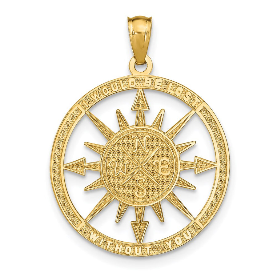 Colgante Brújula "Lost Without You" Satinado/Pulido en Oro Amarillo de 14K