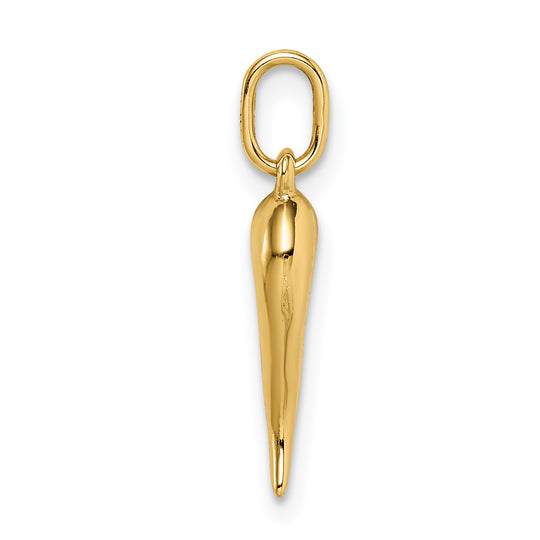Dije Hueco en Forma de Cuerno Italiano de Oro Amarillo de 14K