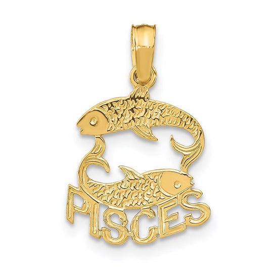 Pisces Zodiac Pendant in 14k Yellow Gold with a Polished and Textured Finish