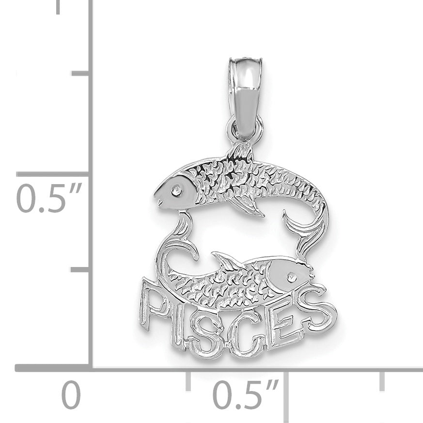 Pisces Zodiac Pendant in 14k White Gold with a Polished and Textured Finish
