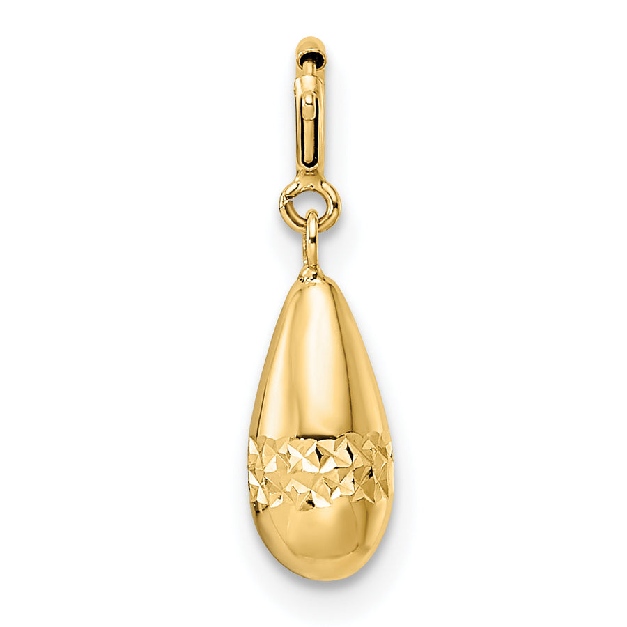 Colgante en Forma de Lágrima Pulido y Cortado en Diamante con Cierre de Anillo de Resorte en Oro de 14k