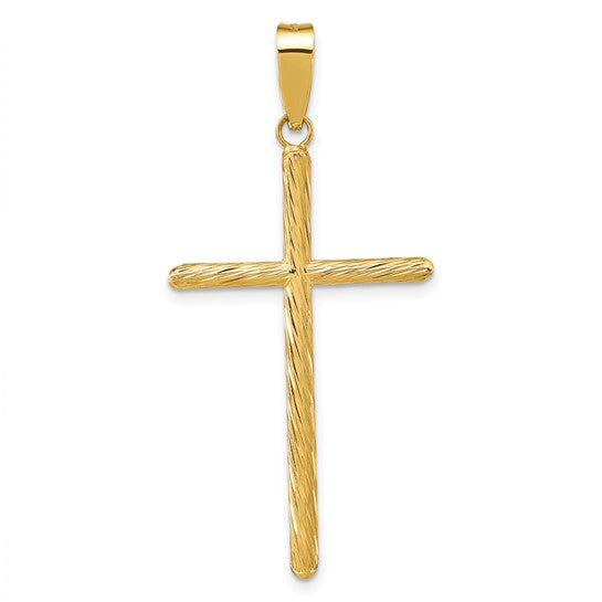 Elegant Polished and Textured Cross Pendant in 14K Yellow Gold