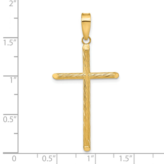 Elegant Polished and Textured Cross Pendant in 14K Yellow Gold