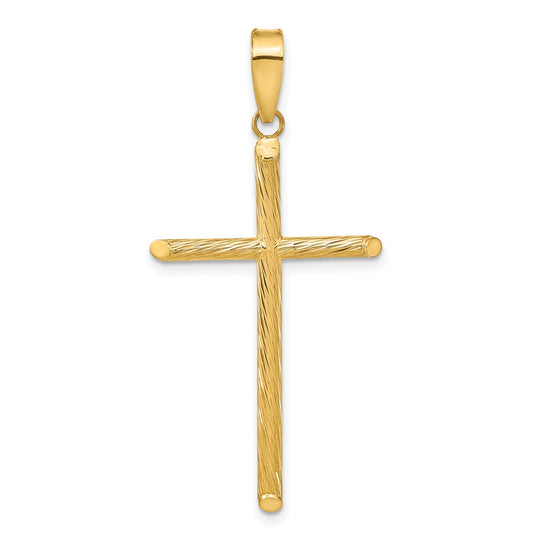 Elegant Polished and Textured Cross Pendant in 14K Yellow Gold