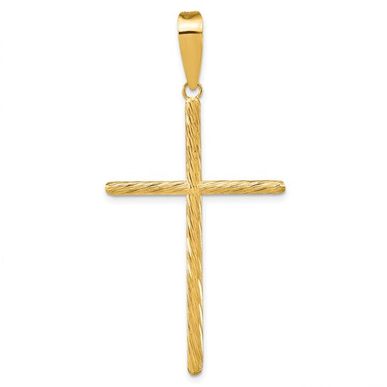 Elegant Cross Pendant in 14K Yellow Gold with a Polished and Textured Finish