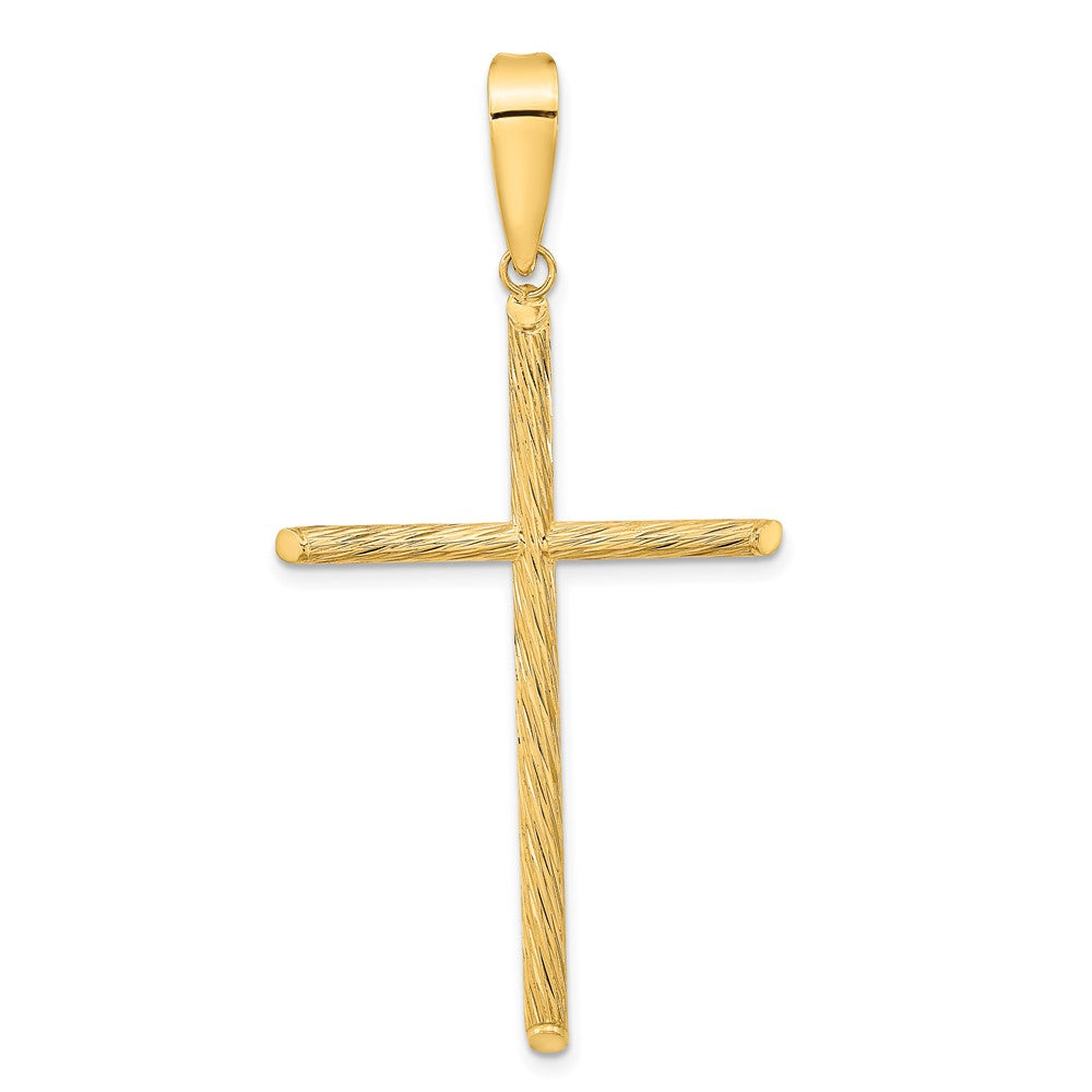 Elegant Cross Pendant in 14K Yellow Gold with a Polished and Textured Finish