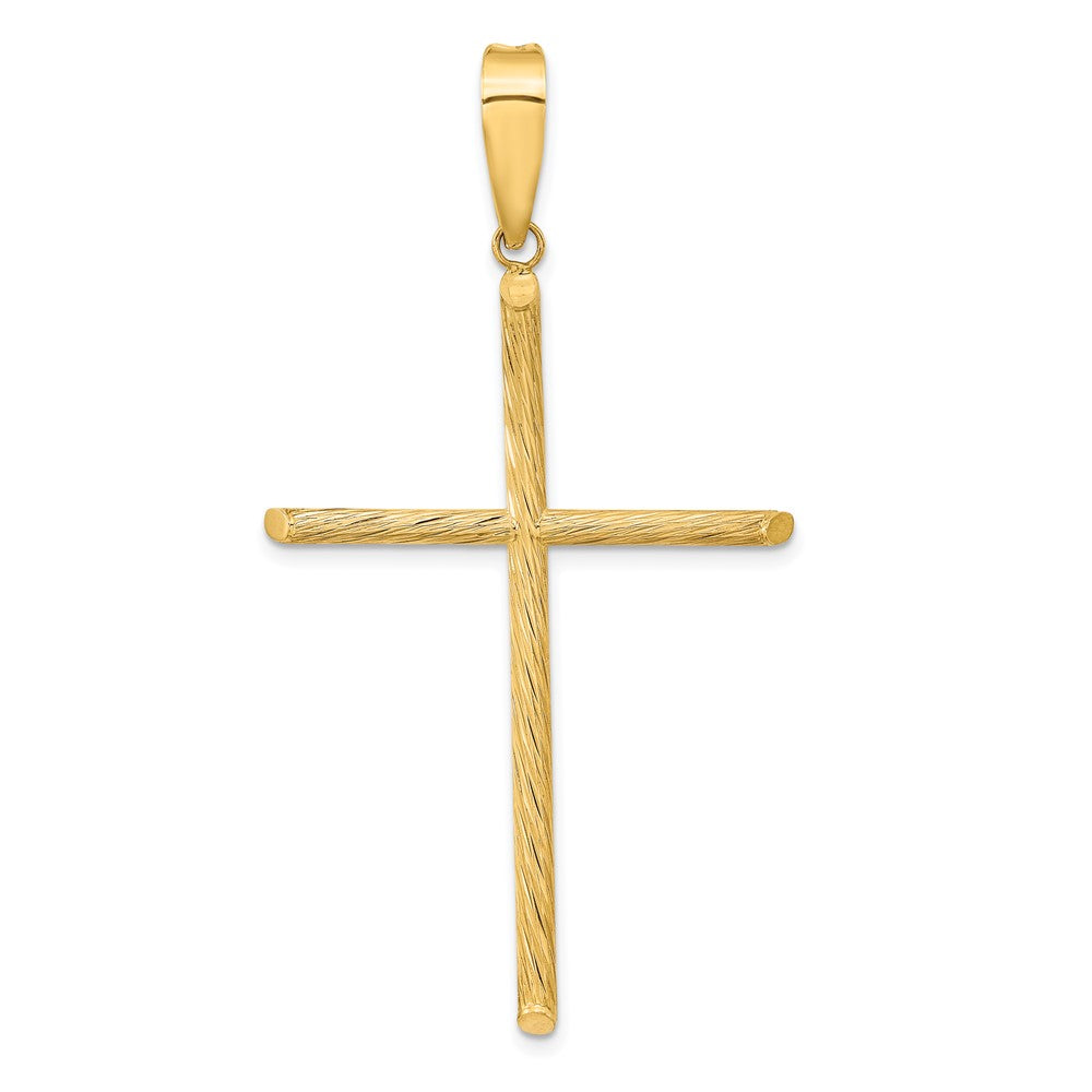 Elegant Polished and Textured Cross Pendant in 14k Yellow Gold