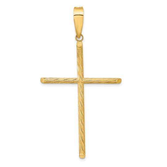 Elegant Polished and Textured Cross Pendant in 14k Yellow Gold