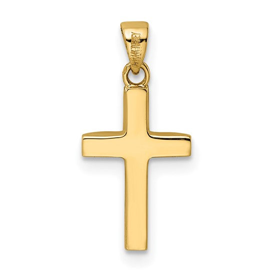 Hollow Cross Pendant with Polished Tapered Ends in 14k Gold