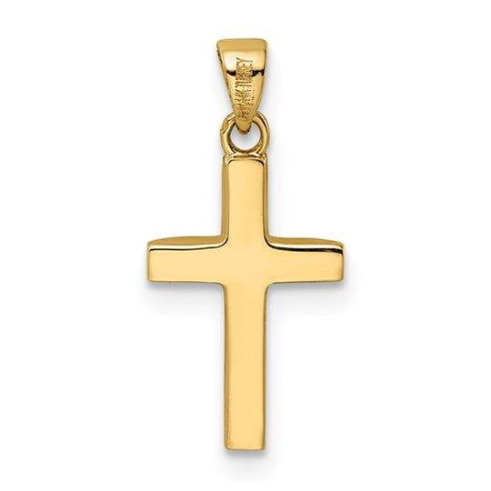 Hollow Cross Pendant with Polished Tapered Ends in 14k Gold