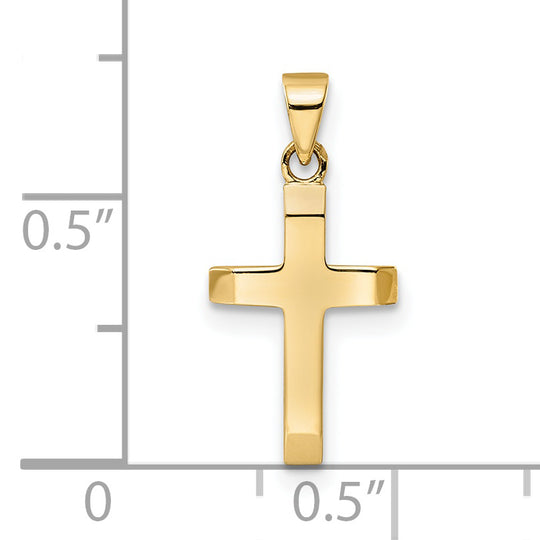 Hollow Cross Pendant with Polished Tapered Ends in 14k Gold