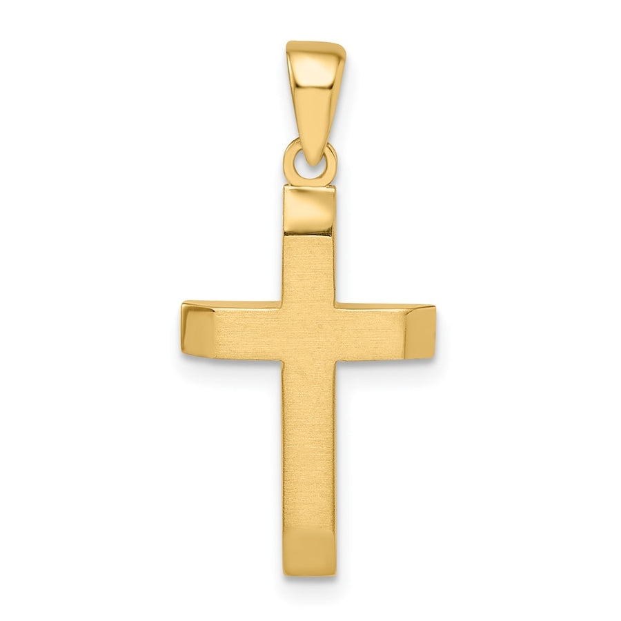Colgante de Cruz Latina Pequeña Bevelada en Oro 14k Satinado/Pulido