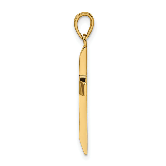 Satin/Polished Beveled Medium Latin Cross Pendant 14K