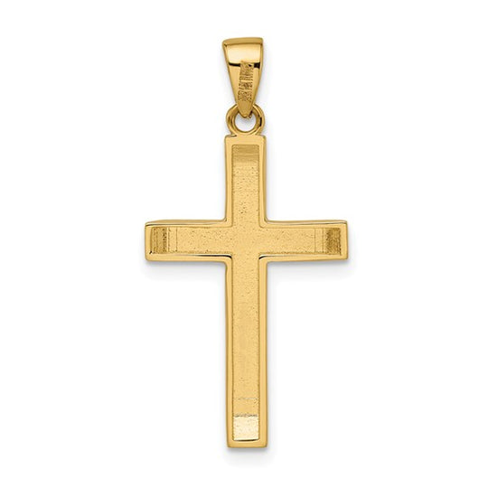 Satin/Polished Beveled Medium Latin Cross Pendant 14K
