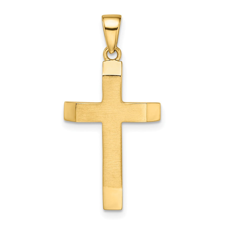 Satinado/Polido Beveled Mediano Colgante de Cruz Latina 14K