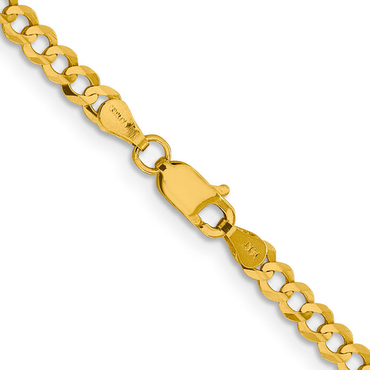 Cadena Cubana Plana Liviana de 3.7 mm en Oro Amarillo de 14k