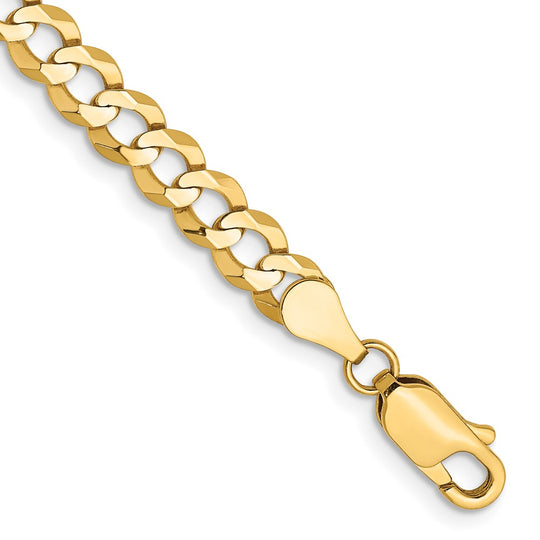 14k Yellow Gold Bracelet, 8 inches, 4.7mm, Lightweight Flat Cuban Style with Lobster Clasp