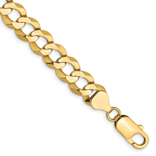 14k Yellow Gold Bracelet, 7 inches, 8.3mm, Lightweight Flat Cuban Style with Lobster Clasp