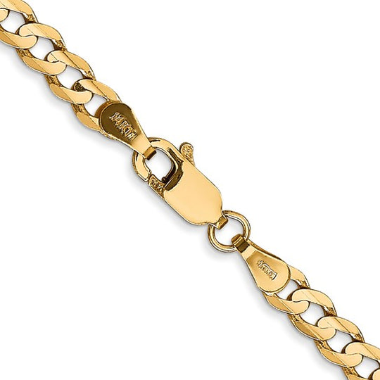 Cadena de 14K, 24 pulgadas, 3.8 mm, estilo Curb Concavo Abierto con Cierre de Langosta