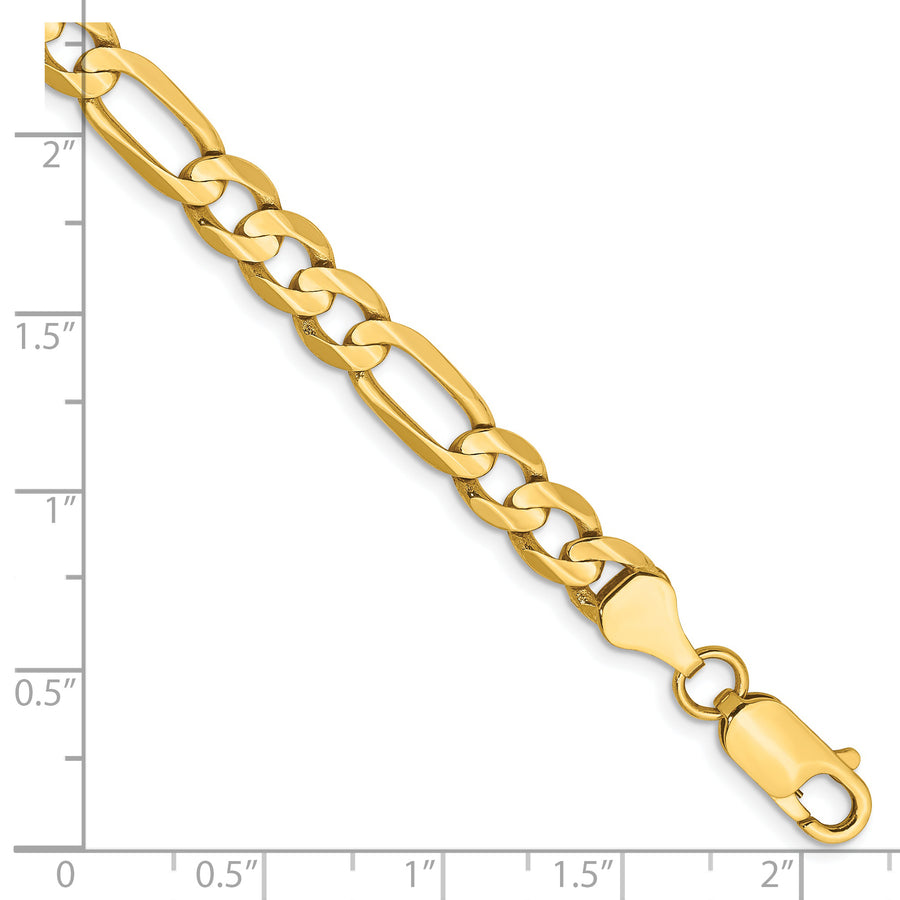 Pulsera Figaro abierta cóncava de 14k y 6 mm