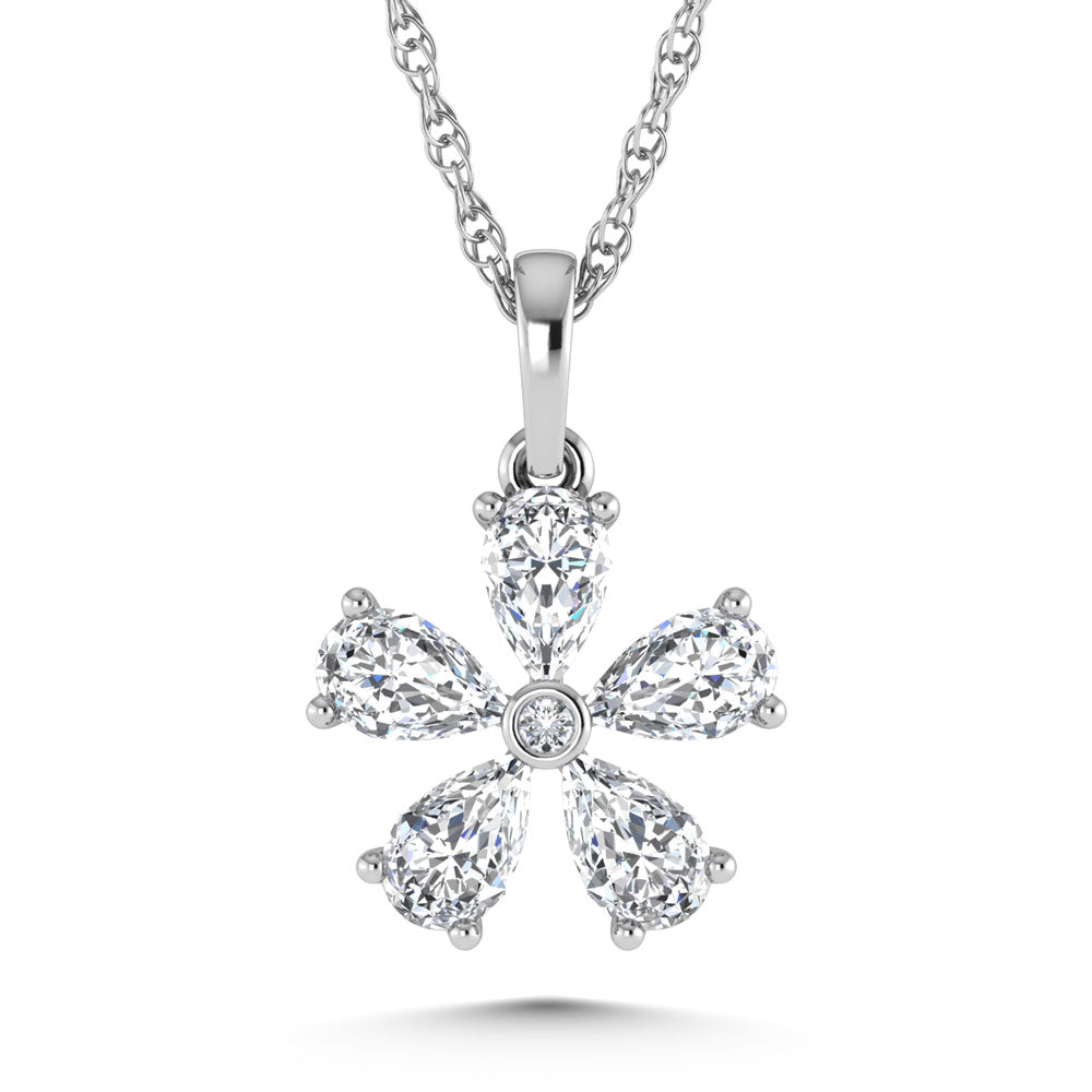 14K white gold lab-grown diamond, 1 1/4 carats total. Fashion pendant