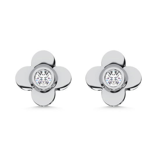 10K white gold lab-grown diamond, 1/10 carat total. Clover earrings