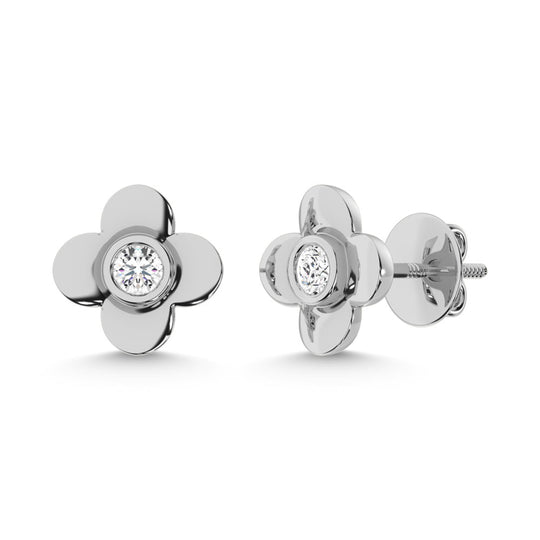 10K white gold lab-grown diamond, 1/10 carat total. Clover earrings