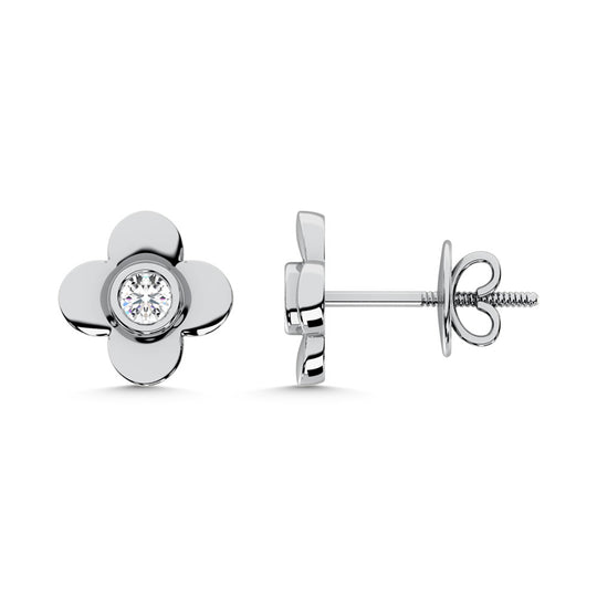 10K white gold lab-grown diamond, 1/10 carat total. Clover earrings