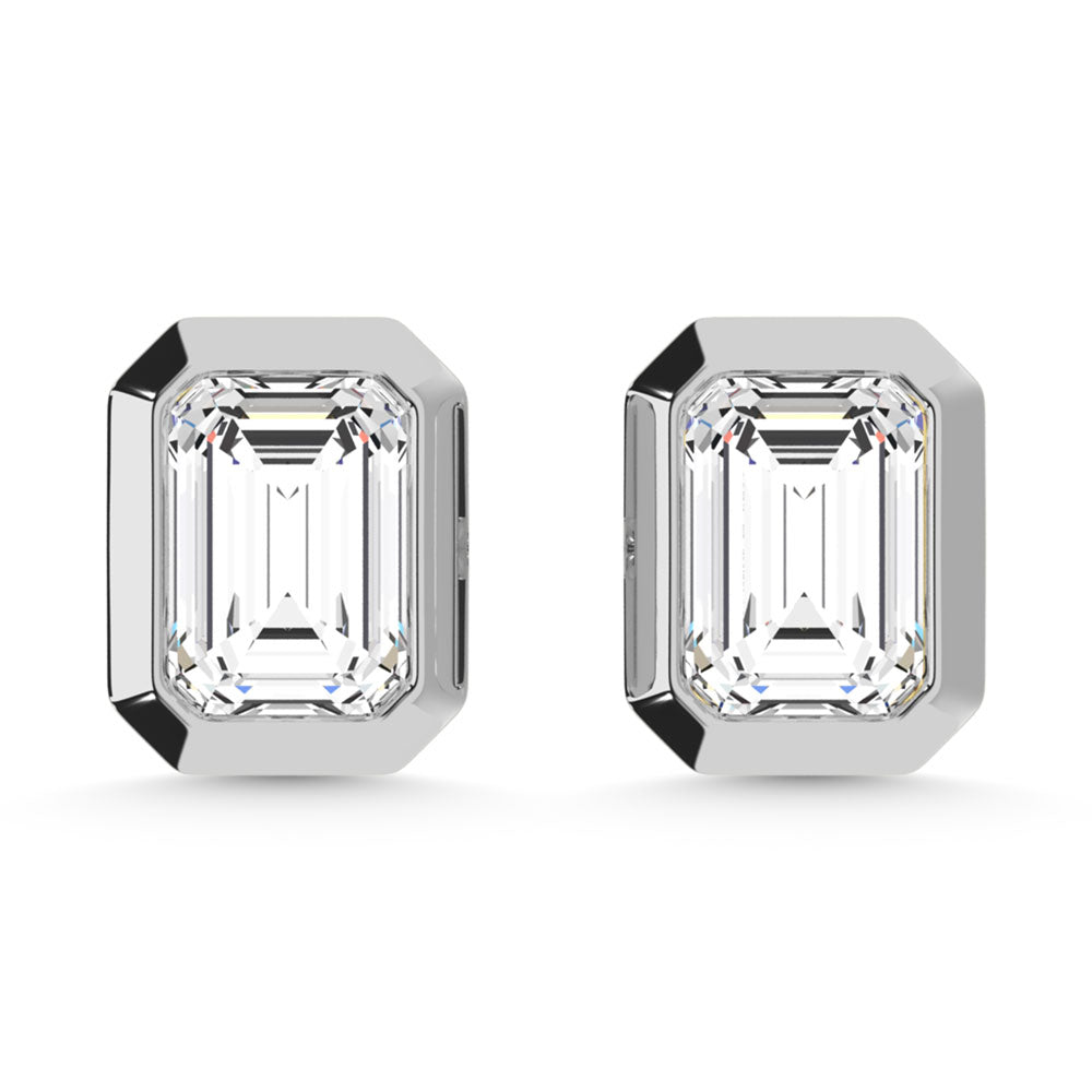 Diamante cultivado en laboratorio de oro blanco de 10 quilates, 1/5 quilates total. Aretes con forma de esmeralda