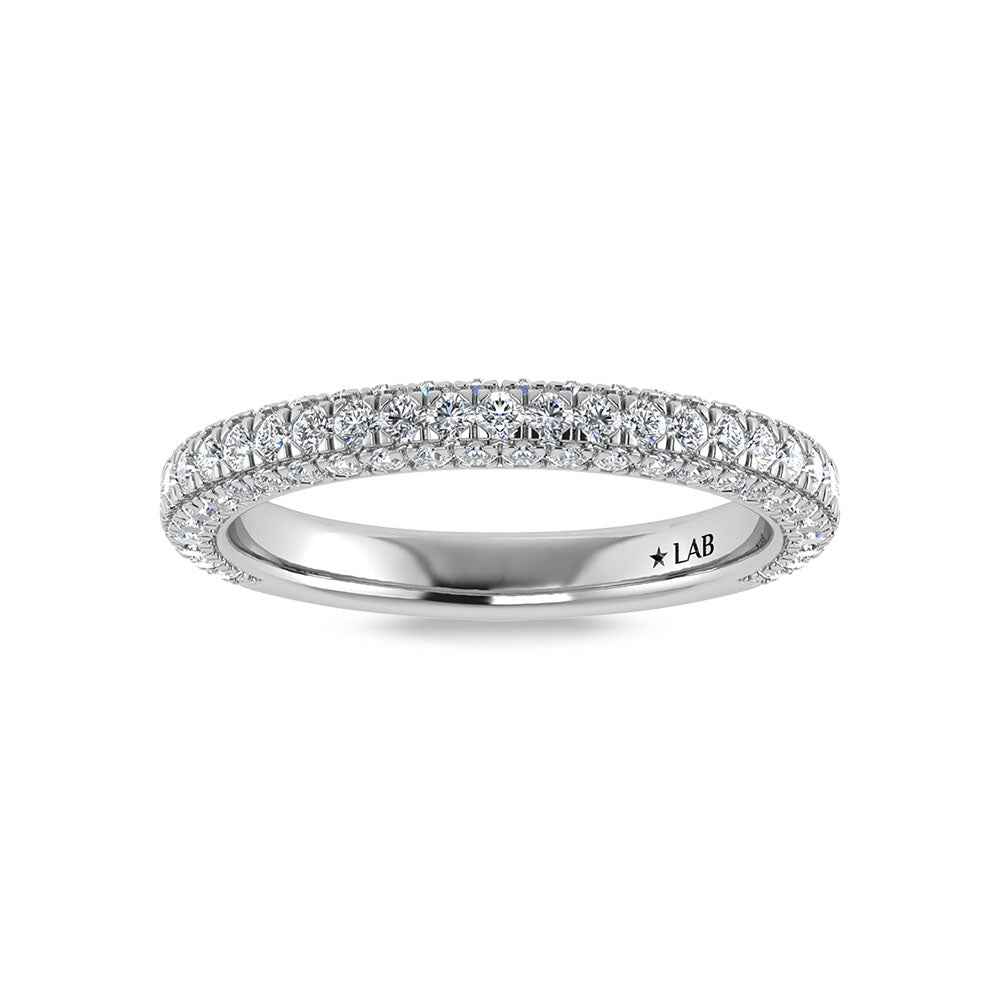 Diamante cultivado en laboratorio de oro blanco de 10 quilates, 7/8 quilates total. Alianza de boda de forma redonda