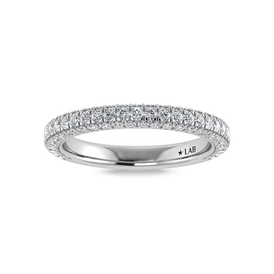 Diamante cultivado en laboratorio de oro blanco de 10 quilates, 7/8 quilates total. Alianza de boda de forma redonda
