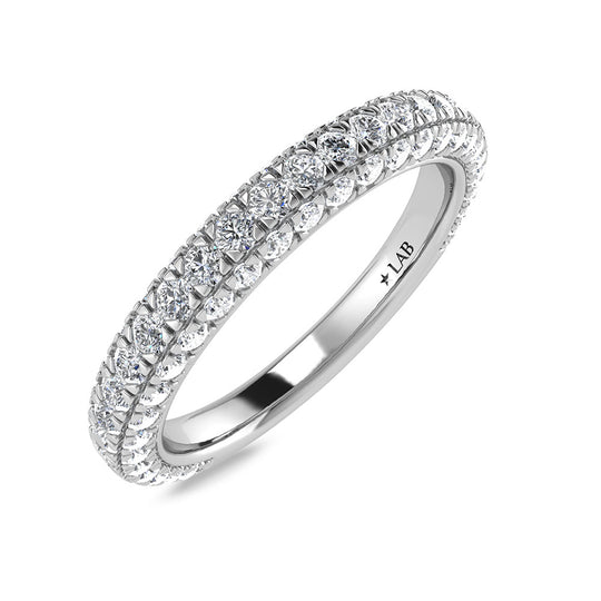 Diamante cultivado en laboratorio de oro blanco de 10 quilates, 7/8 quilates total. Alianza de boda de forma redonda