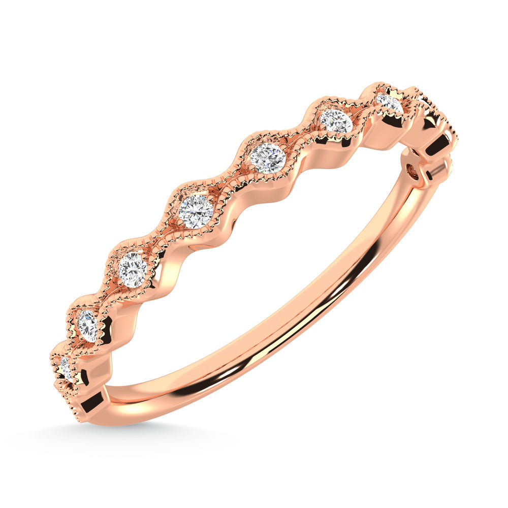 Diamante cultivado en laboratorio en oro rosa de 10 quilates, 1/10 quilates total. Alianza de boda