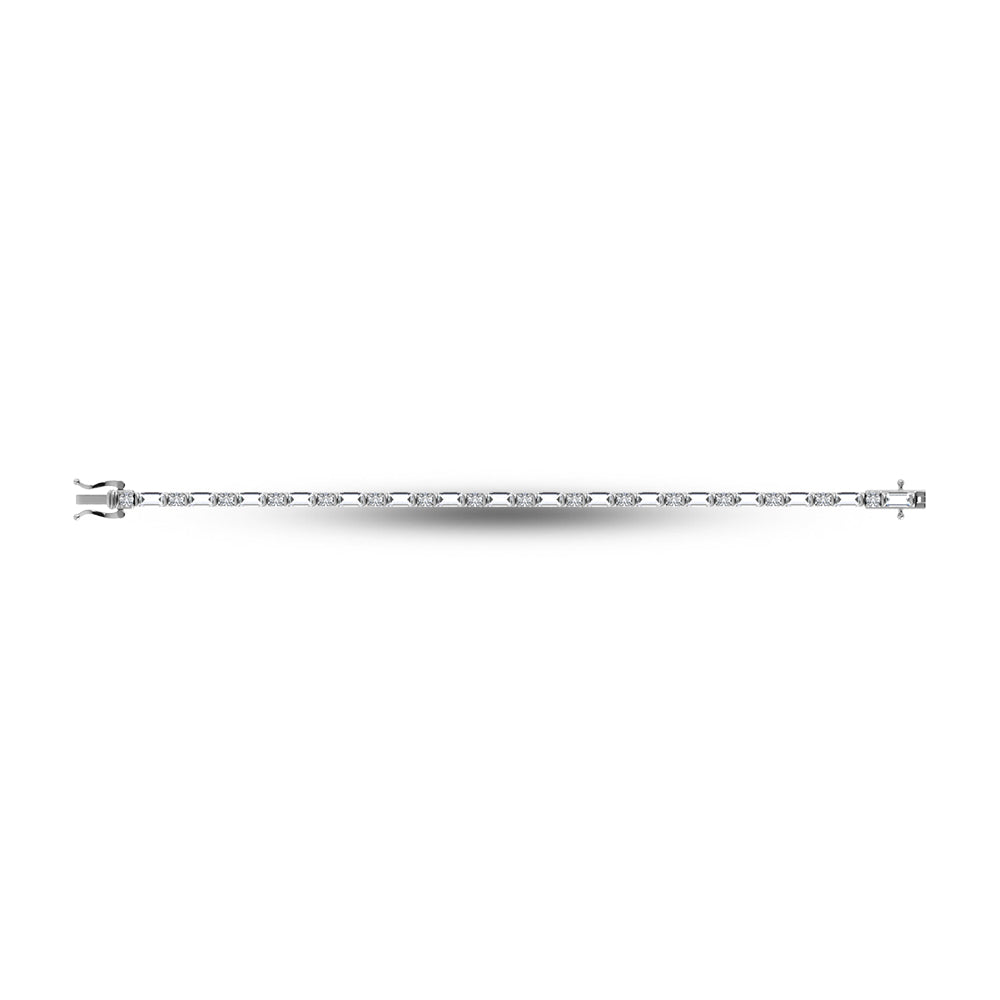 Diamante cultivado en laboratorio, redondo y baguette, de oro blanco de 14 quilates, 7 qt. total. Pulsera de tenis