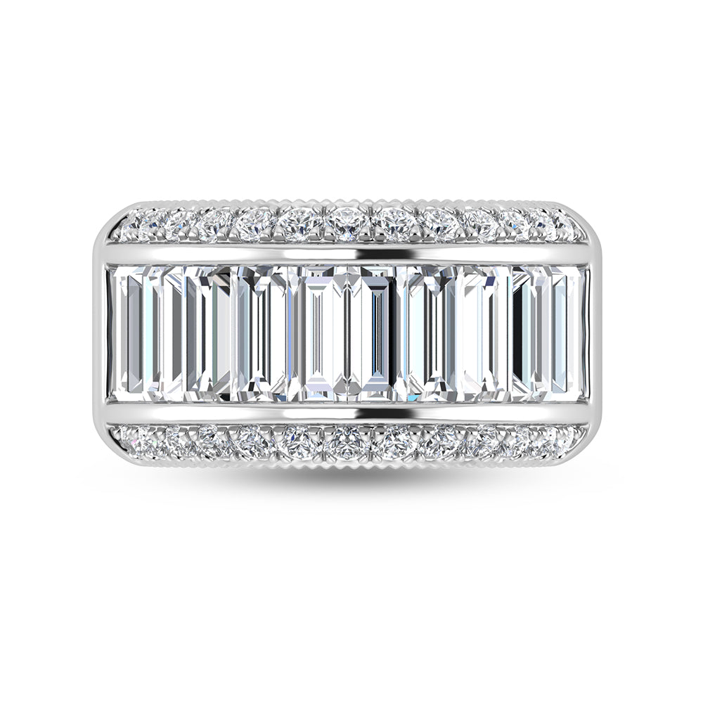 Diamante cultivado en laboratorio, redondo y baguette, de oro blanco de 14 quilates, 3 qt. total. Alianza de boda