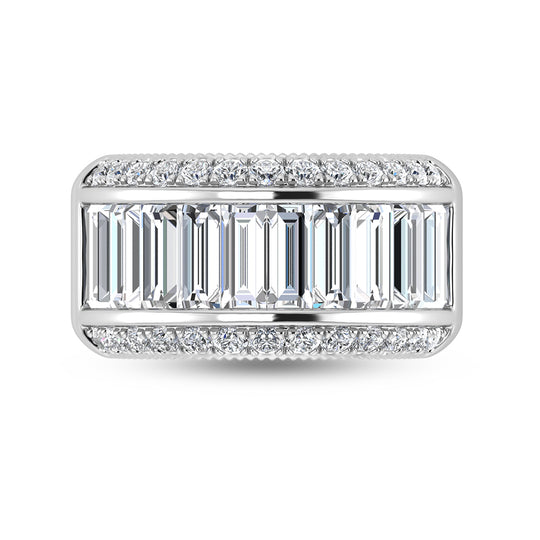 Diamante cultivado en laboratorio, redondo y baguette, de oro blanco de 14 quilates, 3 qt. total. Alianza de boda
