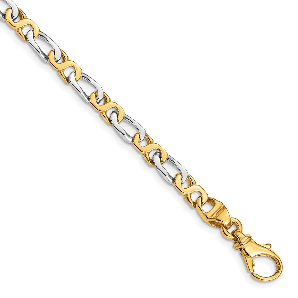 Pulsera 14K Two-tone de 8 pulgadas, 4.8 mm, Pulido a Mano, con Enlace Fancy y Cierre de Langosta Fancy