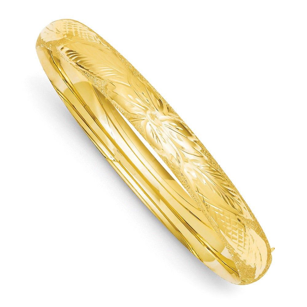 14K Yellow Gold Laser Cut Oversized Bangle Bracelet with 8mm Hinge
