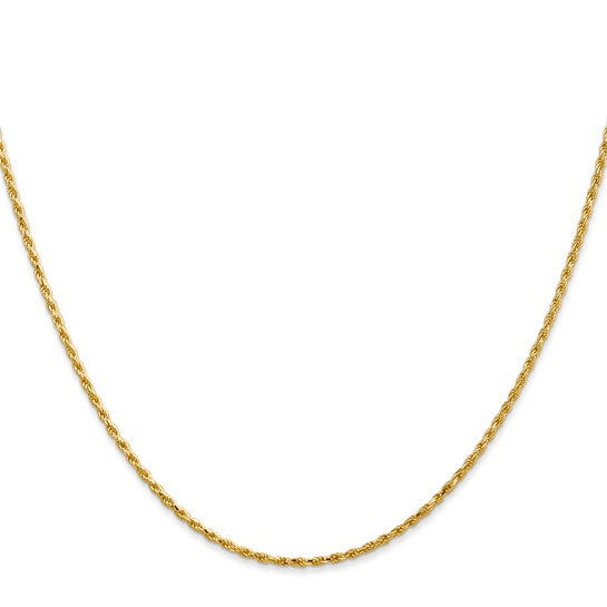 Cadena de Oro de 14K de 22 pulgadas con Corte Diamante, Hecha a Máquina, Tipo Cuerda con Cierre de Langosta