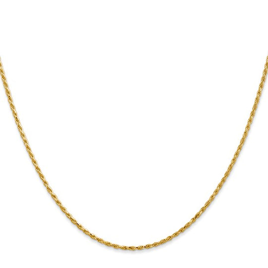 Cadena de Oro de 14K de 22 pulgadas con Corte Diamante, Hecha a Máquina, Tipo Cuerda con Cierre de Langosta