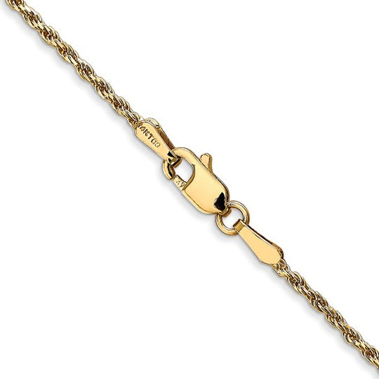 Cadena de Oro de 14K de 22 pulgadas con Corte Diamante, Hecha a Máquina, Tipo Cuerda con Cierre de Langosta
