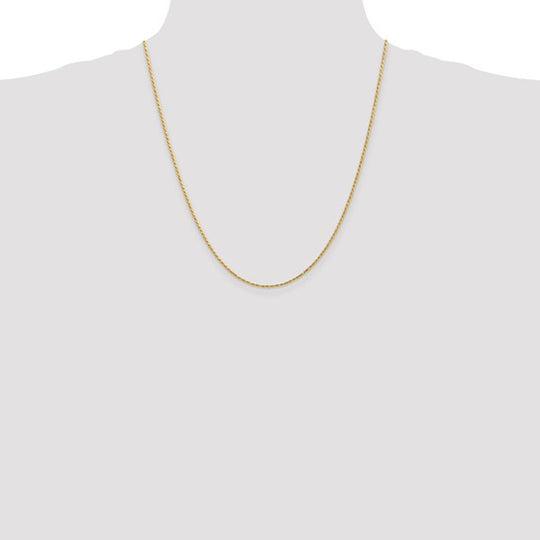 Cadena de Oro de 14K de 22 pulgadas con Corte Diamante, Hecha a Máquina, Tipo Cuerda con Cierre de Langosta