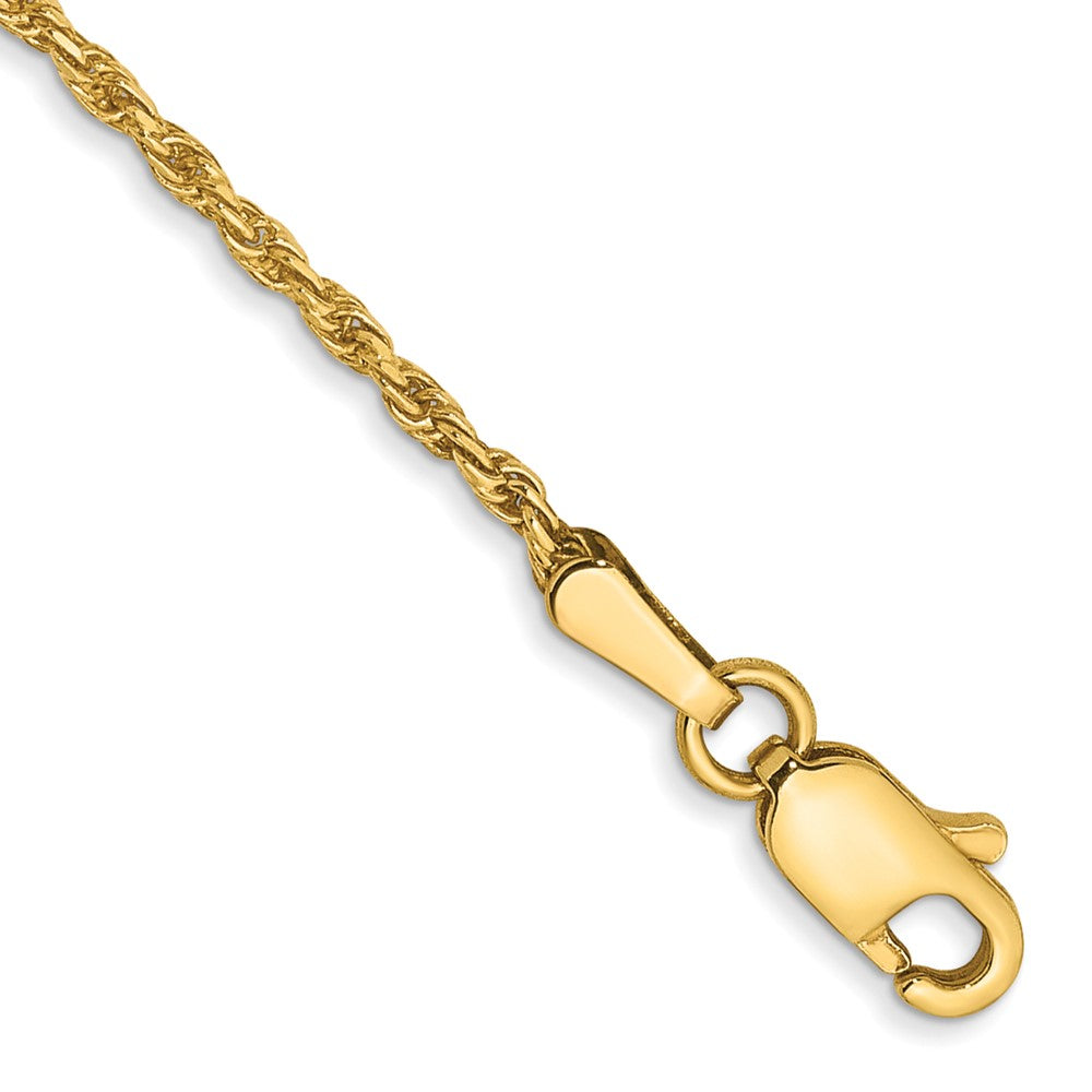 Cadena de oro de 14K de 7 pulgadas con Cierre de Langosta, Estilo Cuerda, Corte Diamante, 1.3 mm, Hecha a Máquina