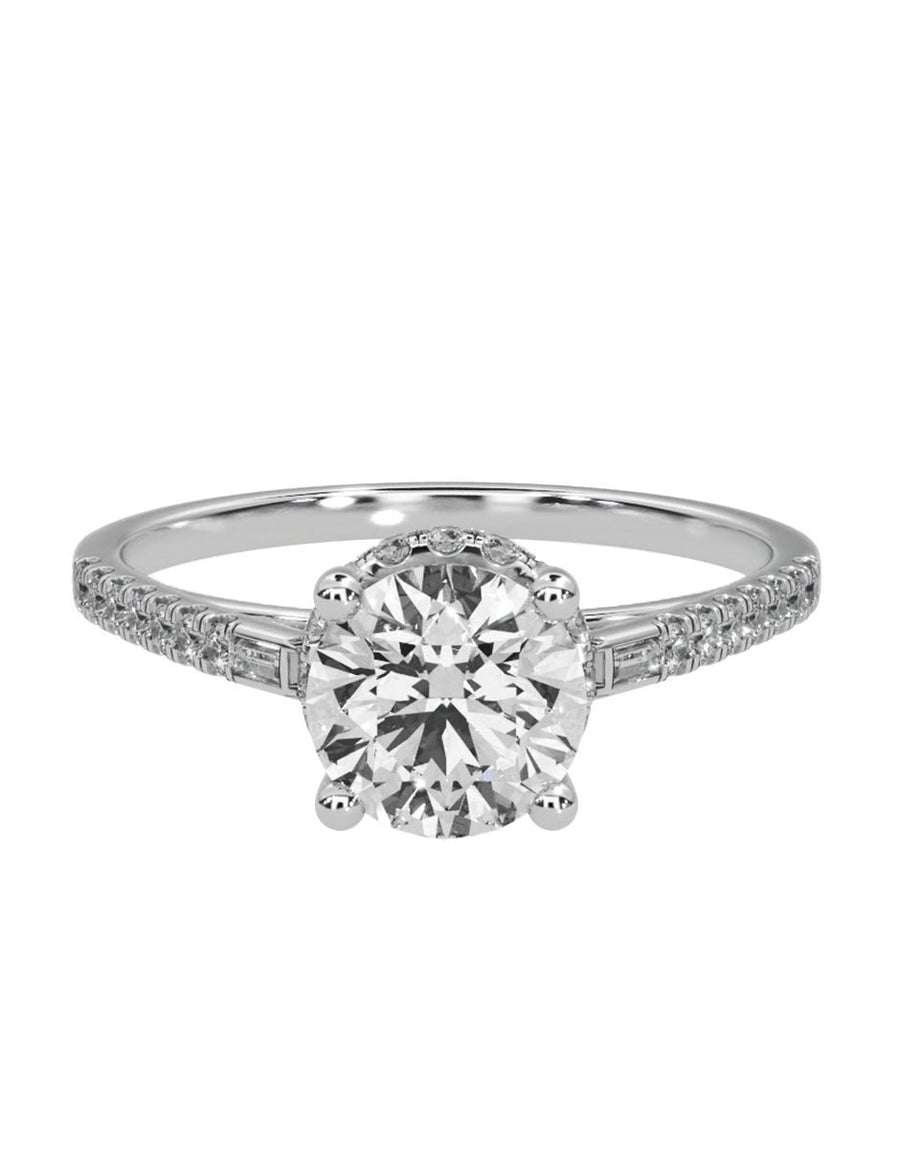 Anillo estilo piedras laterales con diamante de laboratorio redondo 1.01 ct, color D, claridad VVS1