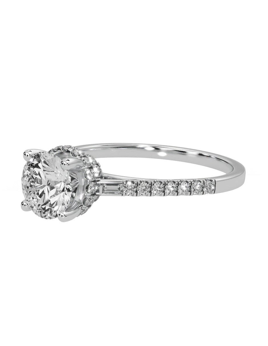 Anillo estilo piedras laterales con diamante de laboratorio redondo 1.01 ct, color D, claridad VVS1