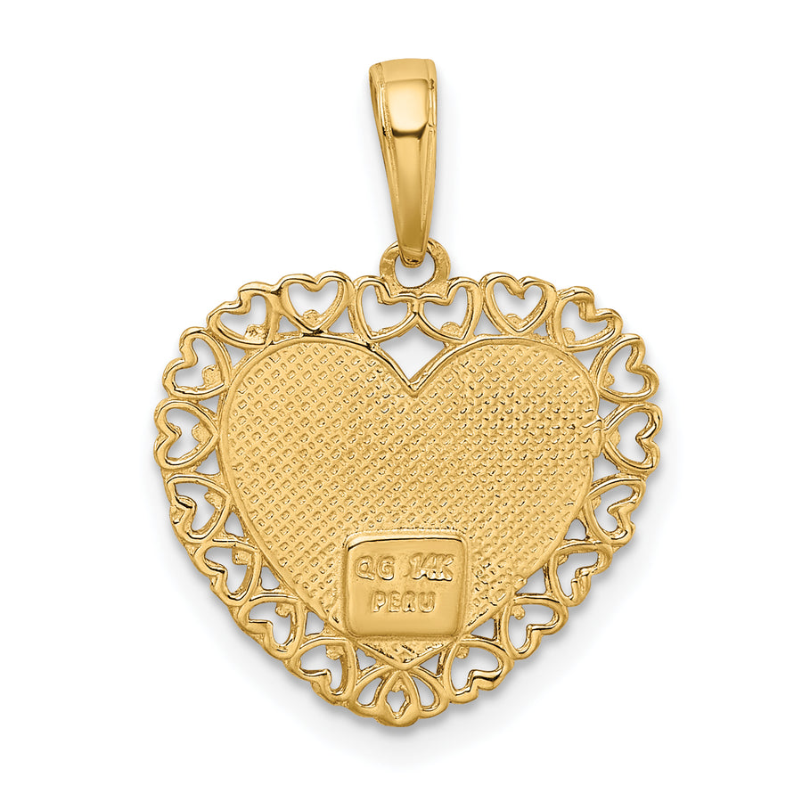 Dije de Corazón "ABUELA" con Flor en Oro de 14k Bicolor