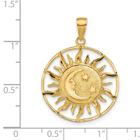 Dije de Sol con Luna y Estrellas en Oro Amarillo de 14K